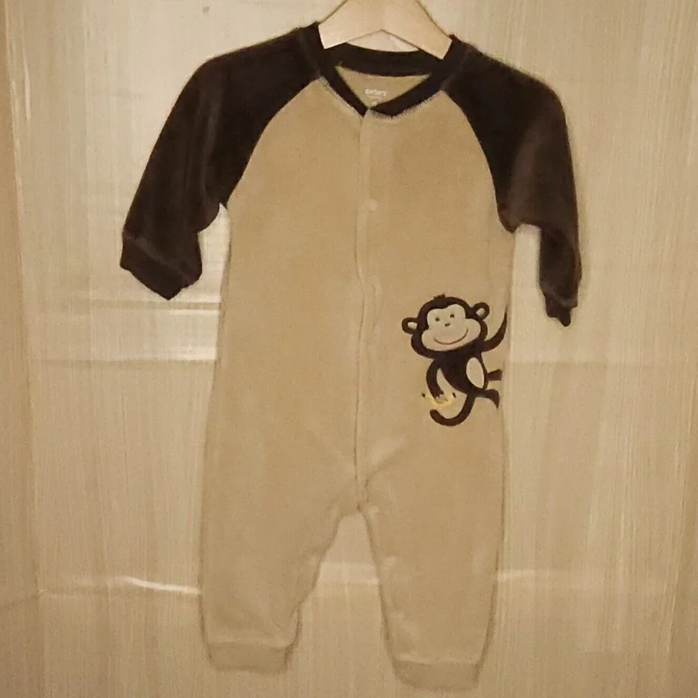 Carter's Baby Boy Velour Monkey Pajamas 9 Months